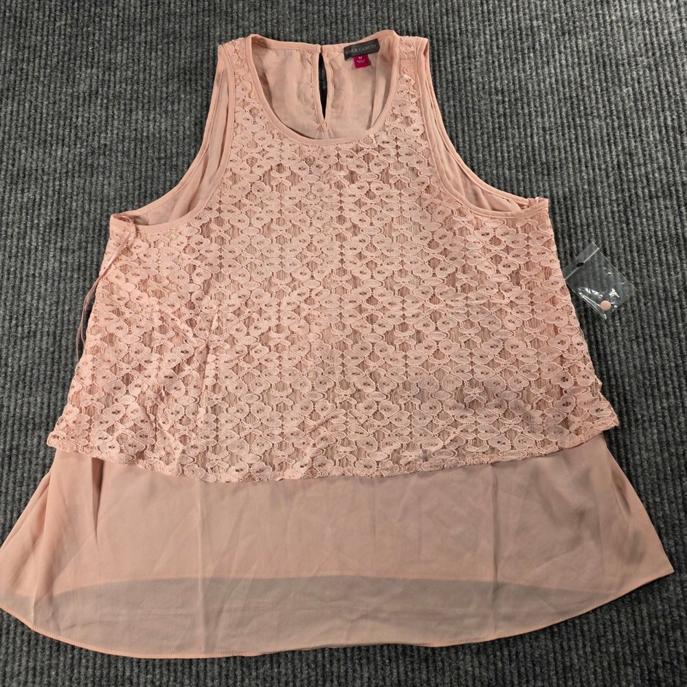 Vince Camuto Womens Blush Pink Lace Overlay Layered Sleeveless Blouse Top Size M